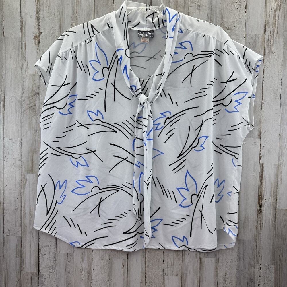 VTG Style Plus Of California blouse Size 2X / 3XL Tropical Lagenlook Artsy White